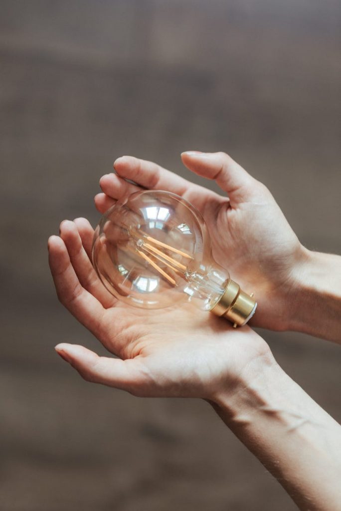 Energy Efficiency. Hands holding light bulb in hands.
